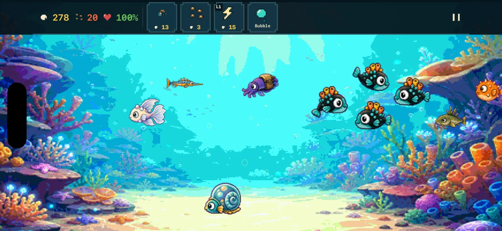 A school of colourful guardians swimming through a bright reef encounter